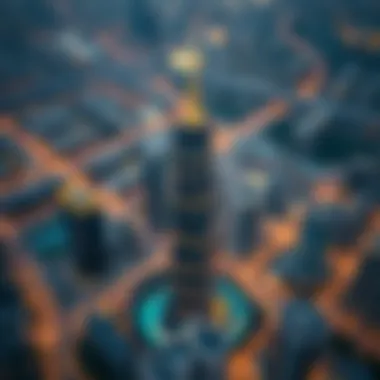 Aerial view highlighting the location of Afamia Tower in Dubai