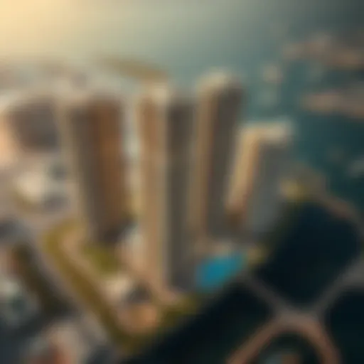 Aerial view of Ajman Creek Towers showcasing its modern architecture
