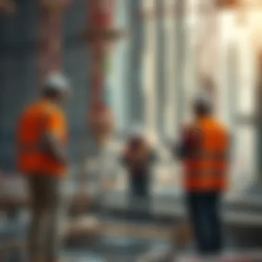 Collaboration at Burj Khalifa Construction Site Construction workers collaborating on the Burj Khalifa site
