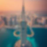 Aerial view of Burj Residences Tower 1 showcasing its unique architectural design.