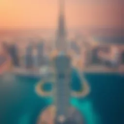 Aerial view of Burj Residences Tower 1 showcasing its unique architectural design.