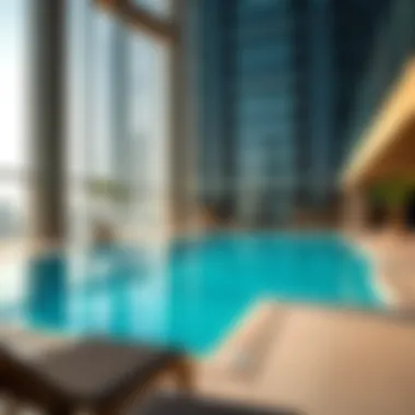 Amenities available at Burj Residences Tower 1 including swimming pool and gym.