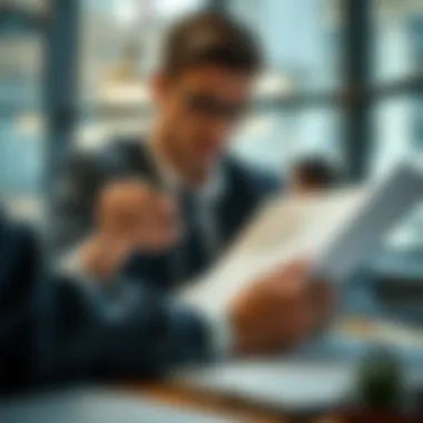 A person thoughtfully analyzing a labor contract with a pen in hand.