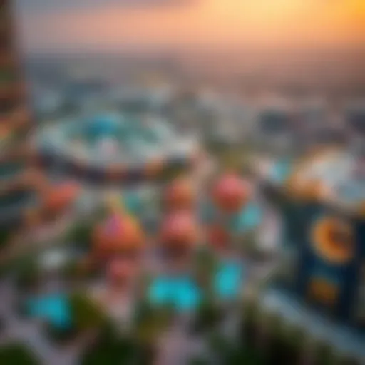 Aerial view of Dream Land Dubai showcasing its vast attractions and landscapes