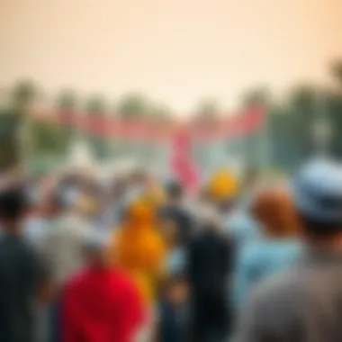 A vibrant community gathering in a park for Eid festivities