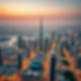 An aerial view of Dubai showcasing iconic structures