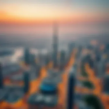 An aerial view of Dubai showcasing iconic structures