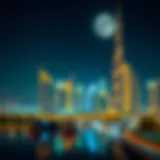 The stunning skyline of Abu Dhabi illuminated at night