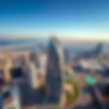 Aerial Perspective of Dubai's Iconic Structure Aerial view showcasing the Al Qubaisi Building in the heart of Dubai's skyline