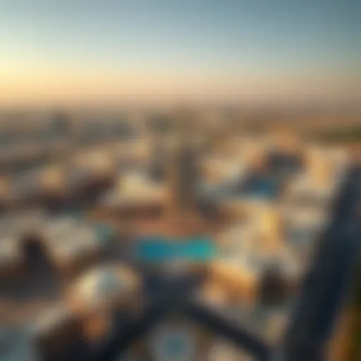 Aerial Perspective of Almamsha's Architectural Marvels Aerial view of Almamsha in Dubai showcasing modern architecture and urban landscape