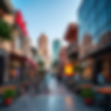 Urban lifestyle scene in Almamsha with vibrant cafes and shops