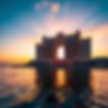 Stunning sunset view of Atlantis Abu Dhabi reflecting on the water