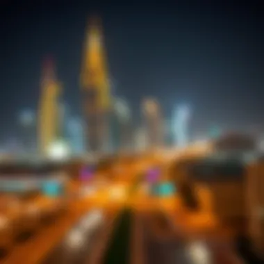 Night view of Binghatti skyline along Sheikh Zayed Road