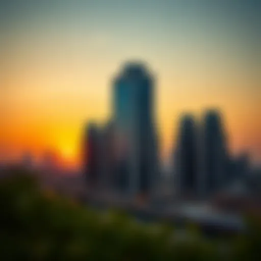 Stunning skyline view showcasing chic towers at sunset