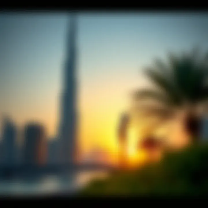 A breathtaking view of the Burj Khalifa at sunset, showcasing its towering presence in Dubai's skyline.