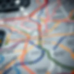 A detailed view of the Dubai Metro map highlighting various routes