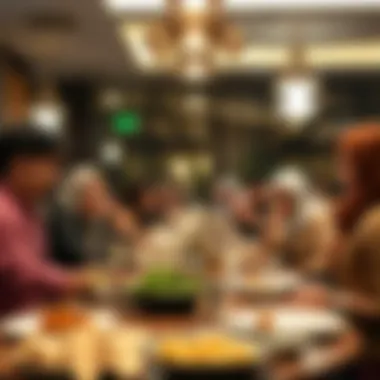 The Social Aspect of Suhoor Dining in Dubai A group of friends enjoying Suhoor together in a lively restaurant