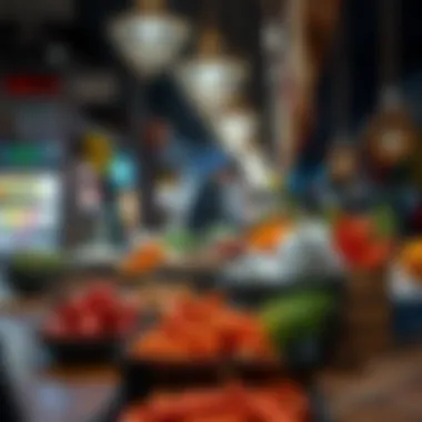 Culinary Diversity in Dubai's Suhoor Preparations A vibrant market scene showcasing fresh ingredients for Suhoor