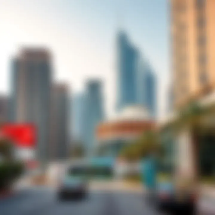 Dubai's Urban Landscape: A Fusion of Modernity The bustling area surrounding Al Safa Tower and Emirates Metro Station