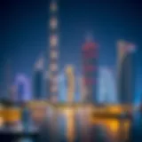 Dubai Marina Illuminated Stunning view of Dubai Marina at night with illuminated skyscrapers.