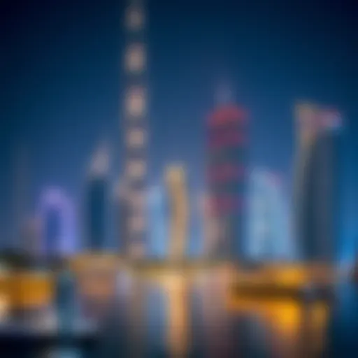 Dubai Marina Illuminated Stunning view of Dubai Marina at night with illuminated skyscrapers.