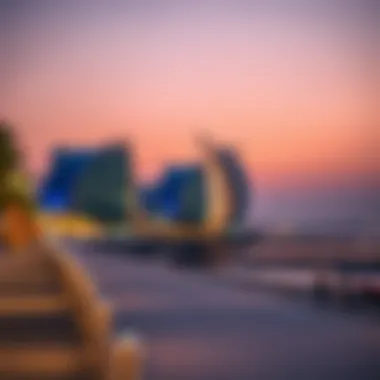Serene waterfront scene along Jumeirah Beach during twilight.
