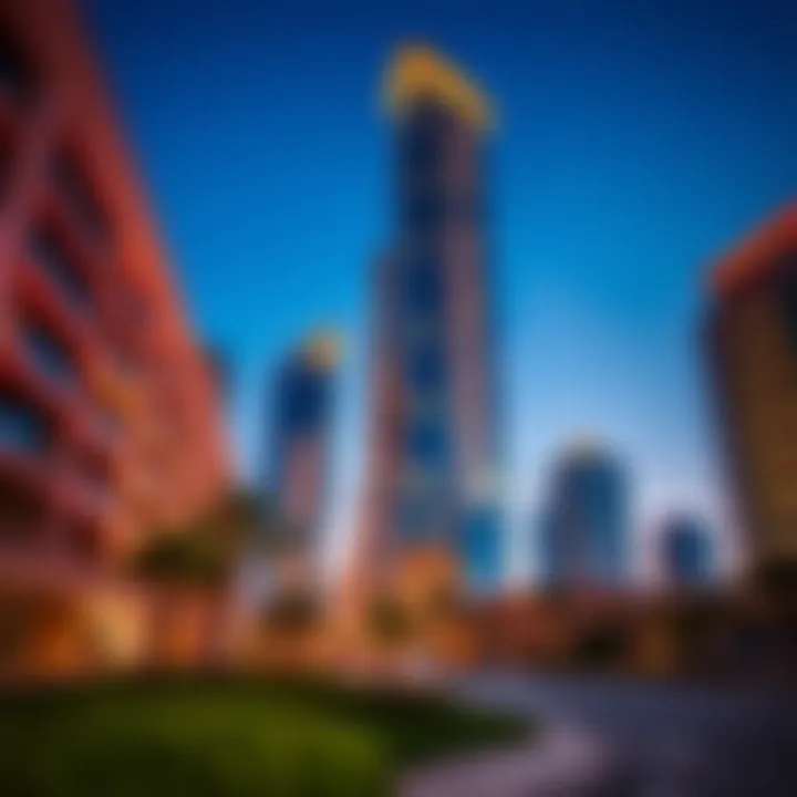 Elevated view of Dunya Tower showcasing its unique architectural design