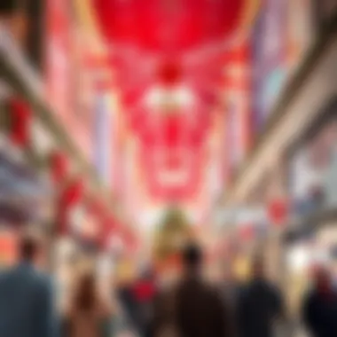 Vibrant Holiday Shopping Scene A bustling shopping environment during the festive season