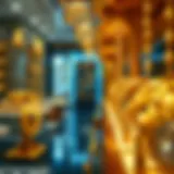 Intricate gold jewelry designs on display