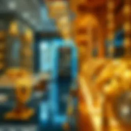 Intricate gold jewelry designs on display