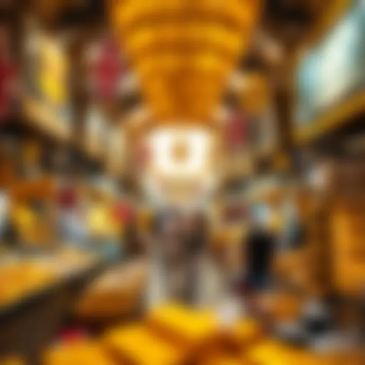 A vibrant marketplace filled with gold