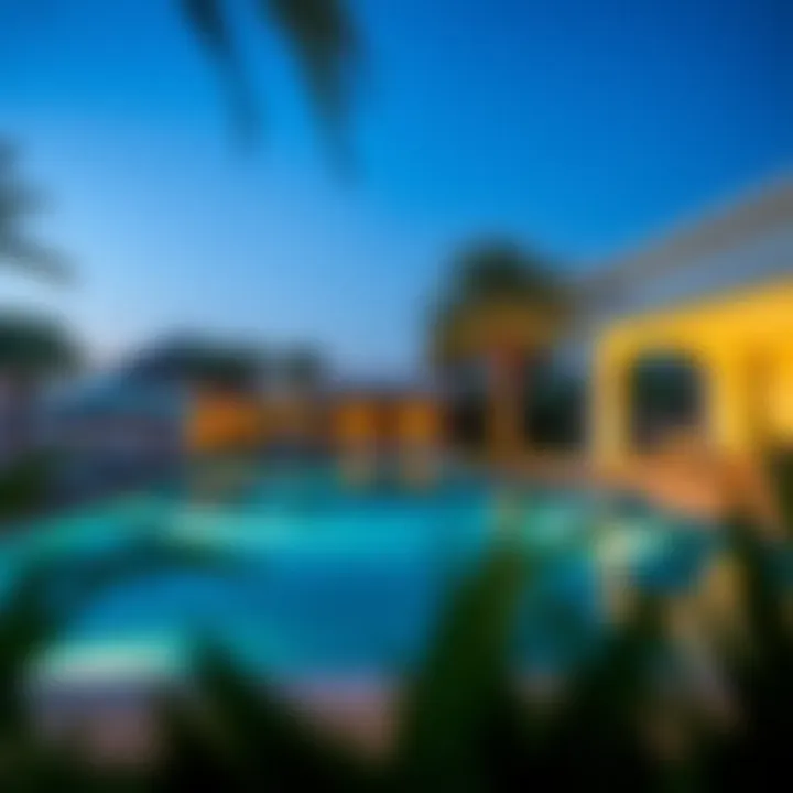 Serene Outdoor Pool Area in a Luxury Villa Outdoor pool area of a luxury villa in Dubai surrounded by palm trees