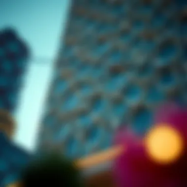 Close-up of the intricate facade design of Noora Tower