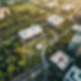 Aerial view of Park Place with lush green spaces