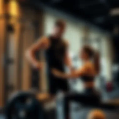 Personal Trainer and Client Session Personal trainer guiding a client through a workout session
