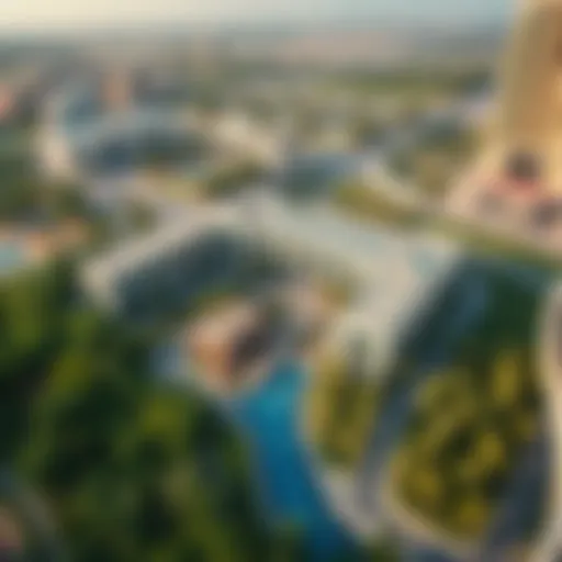 Aerial view of The Acres Dubai showcasing its lush greenery and modern architecture.