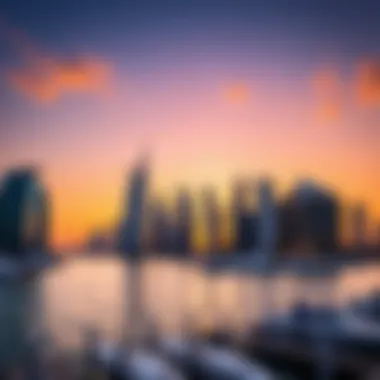 Sunset Over Dubai Marina Skyline Stunning sunset view over the Dubai Marina skyline
