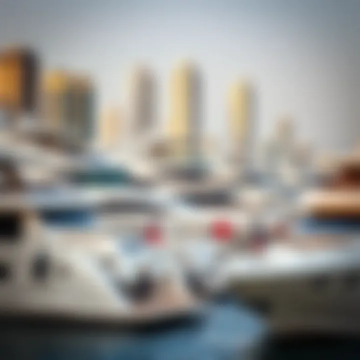 Luxury Yachts at Dubai Marina Luxury yachts docked along the scenic waterfront of Dubai Marina