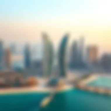 Panoramic View of Dubai Skyline with Butterfly Building Panoramic view of Dubai skyline featuring the Butterfly Building as a focal point