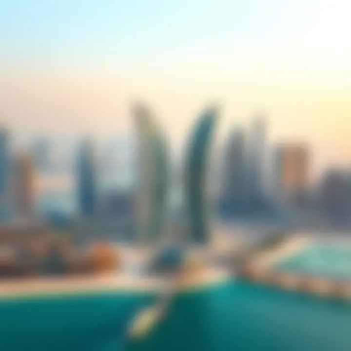 Panoramic View of Dubai Skyline with Butterfly Building Panoramic view of Dubai skyline featuring the Butterfly Building as a focal point