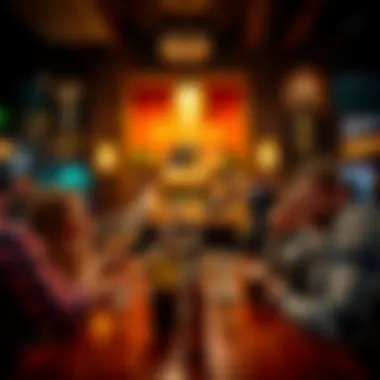 Warm Social Atmosphere at the Irish Village A cozy gathering of friends enjoying drinks at the Irish Village