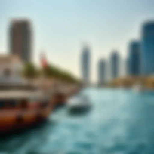 Scenic view of Jaddaf waterfront with boats