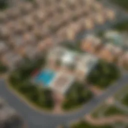 Aerial view showcasing The Villa Dubai Land community