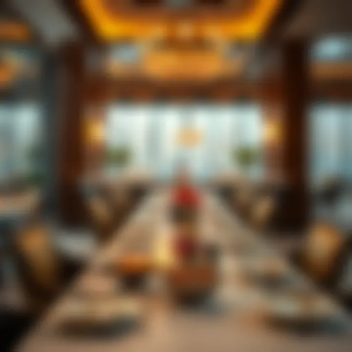 Traditional Elegance in Dining Atmosphere An elegantly set table in a vegetarian Indian restaurant reflecting traditional decor.