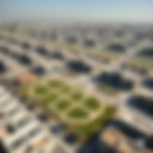 Aerial view of Wasl Village showcasing its modern architecture and green spaces