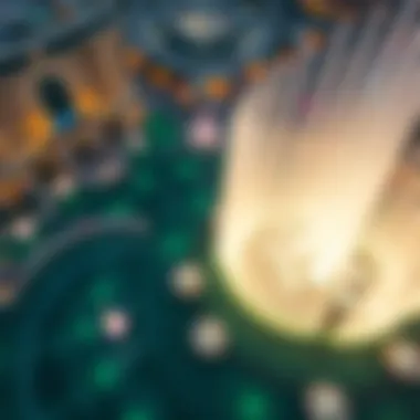 Aerial View of Dubai Fountain Show An aerial perspective of the fountain show showcasing its intricate water patterns.