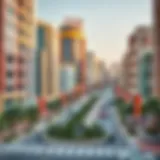 A panoramic view of Hamdan Street showcasing its vibrant architecture