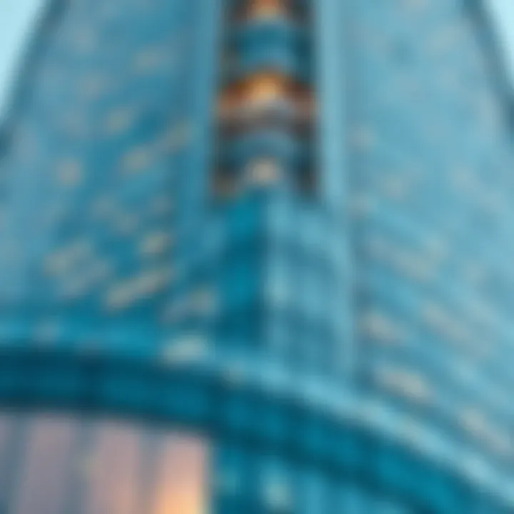 Close-up of the architectural details of Iris Tower