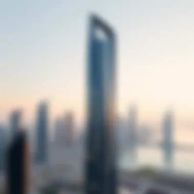 A stunning view of Iris Tower against the Dubai skyline