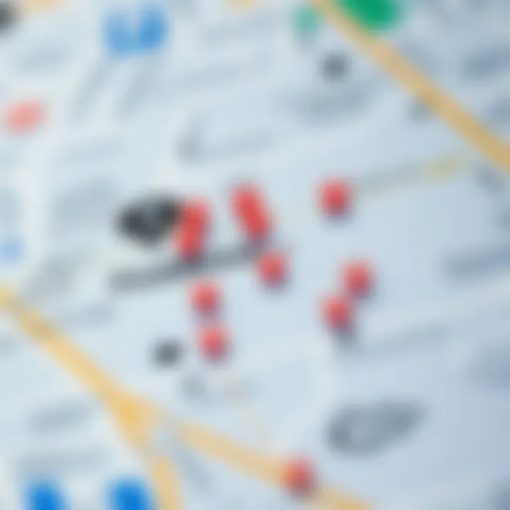 Map highlighting popular parking locations in Dubai